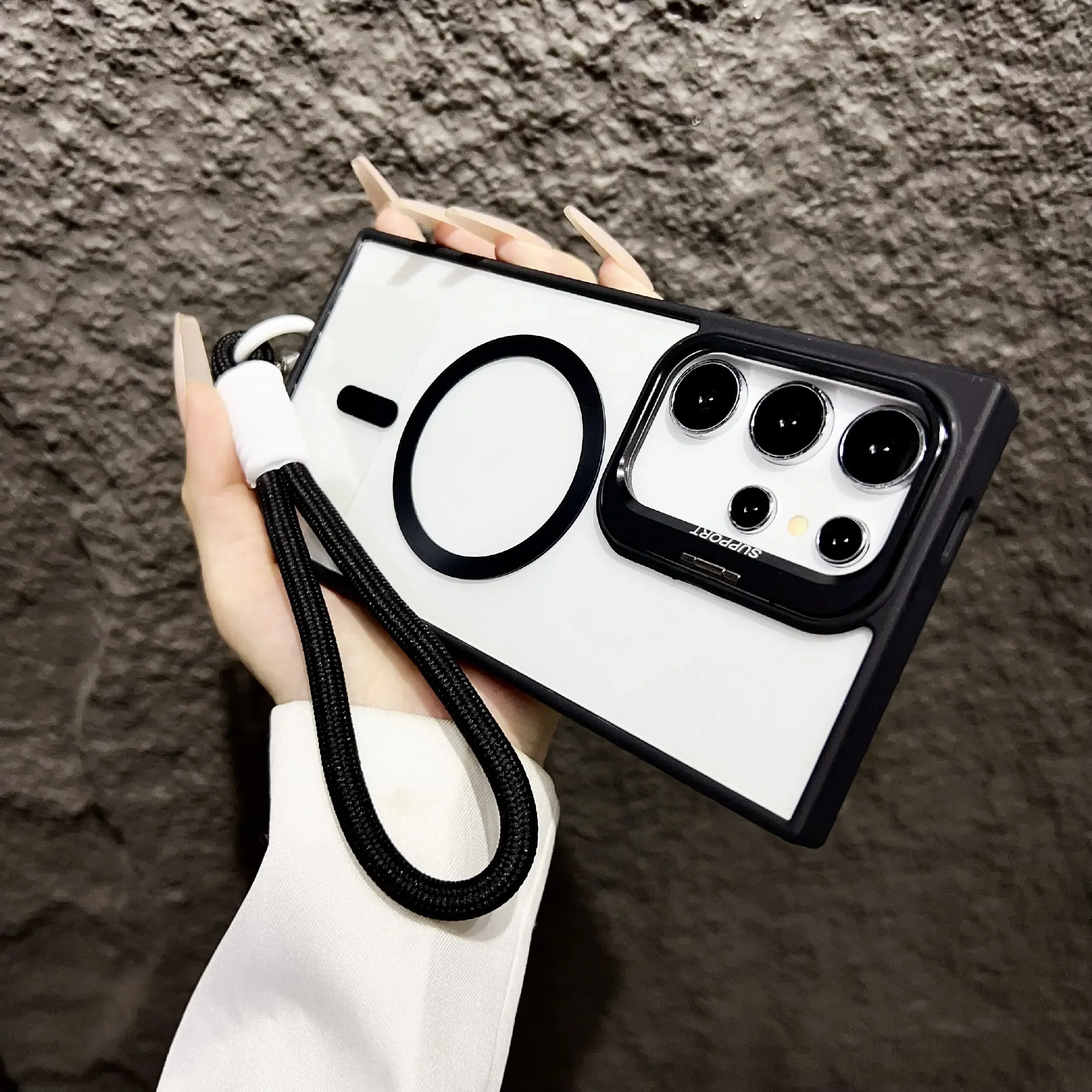 حامل مغناطيسي Magsafe مع حافظة شفافة بحبل لهاتف سا...