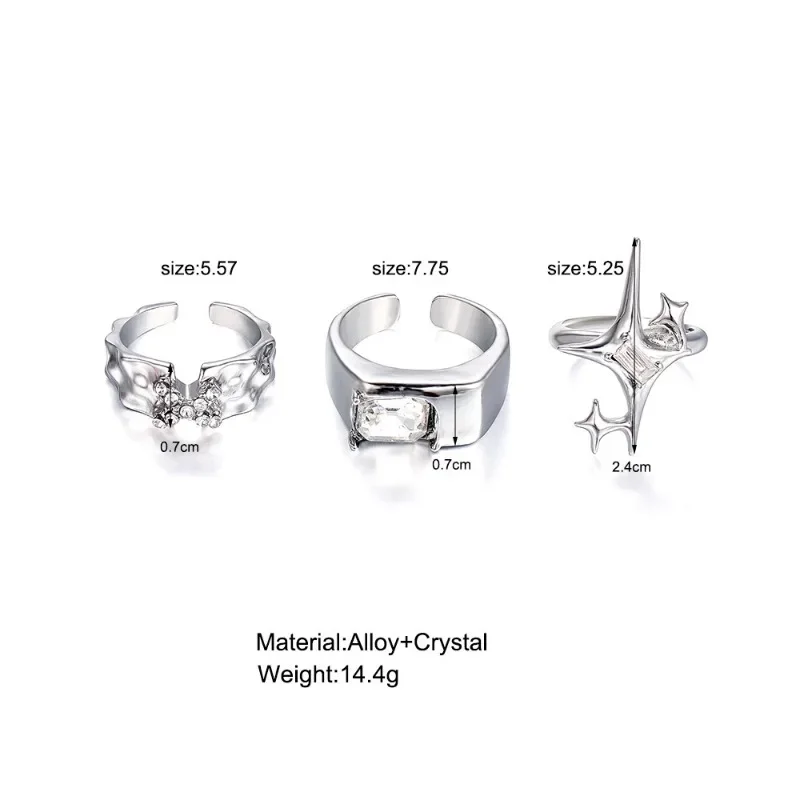 Metal Zirconia Mansard Open Geometric Ring Women's Exaggerated Glamour Ring Banquet Jewelry Accessories 6
