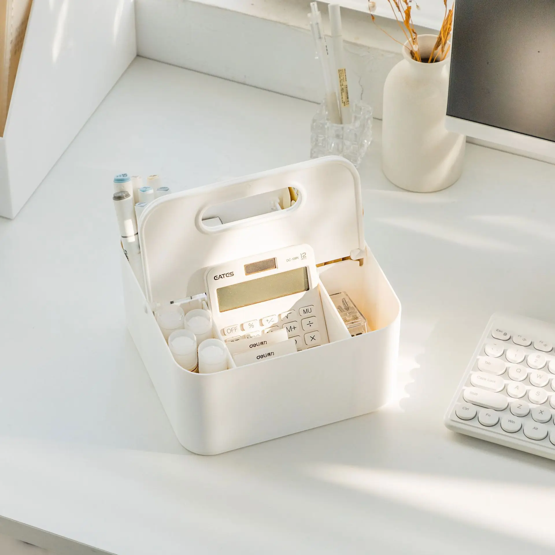 

1 Pcs Japanese multi-functional portable storage box with stacked and adjustable compartments for stationery
