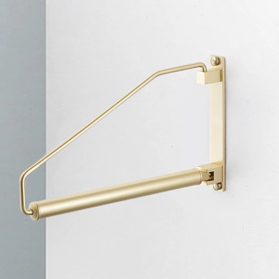 Brass revolving clothes hanger golden clothes hanger balcony wardrobe storage rack perforated wall hanging rod