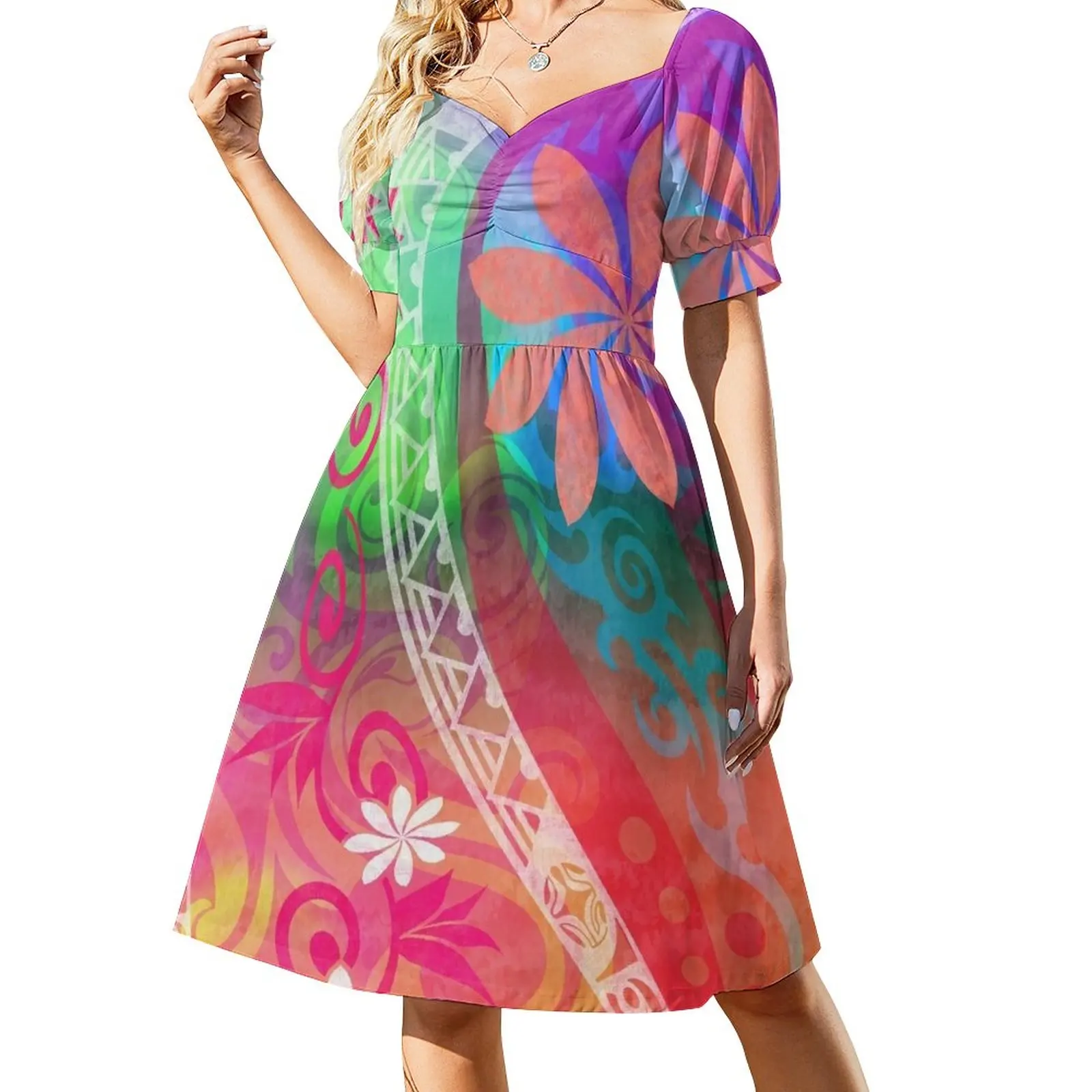 

Hawaiian - Samoan Tribal Tiare Watercolor Sleeveless Dress loose women's dress evening dresses luxury 2024 womans clothing