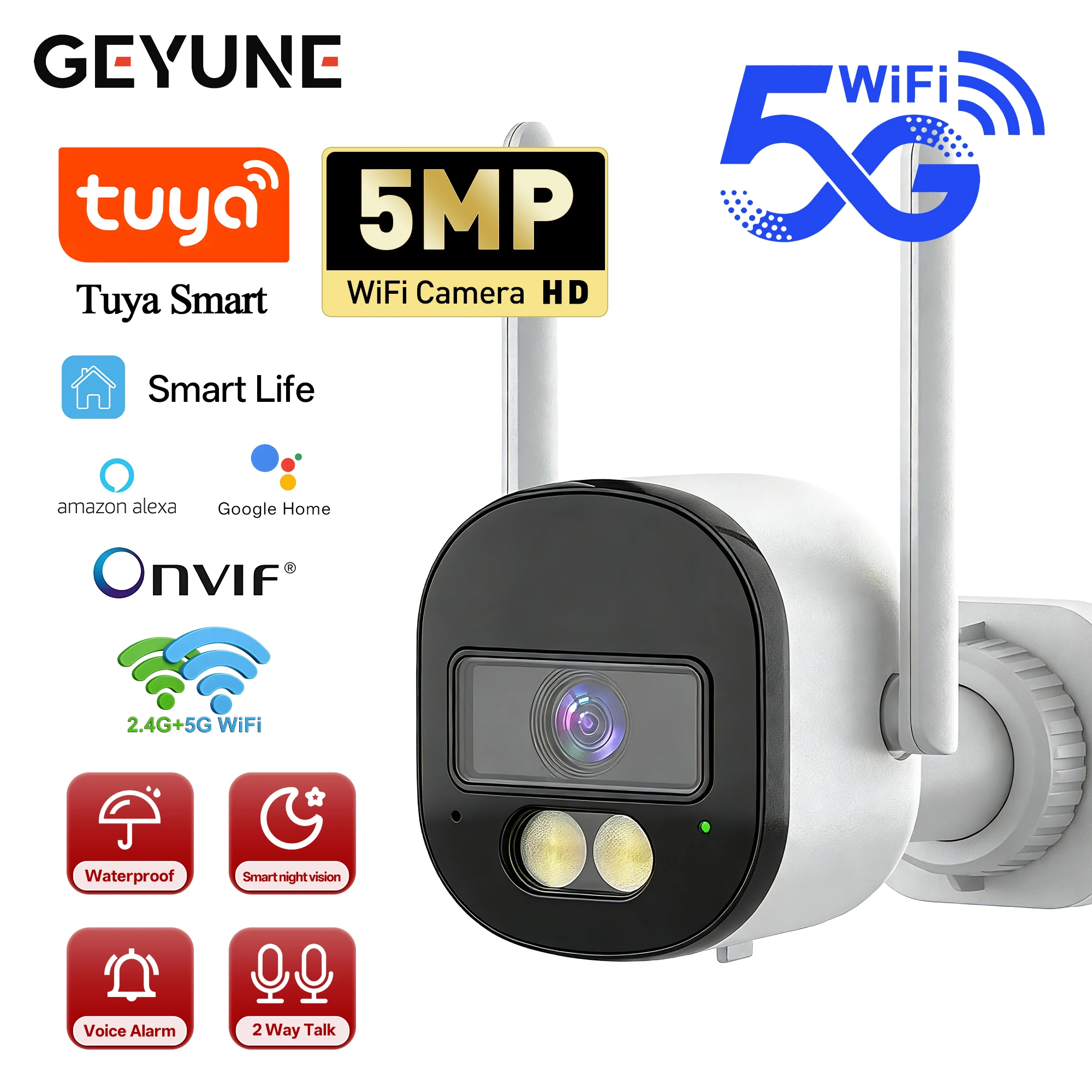 Tuya 5MP Bullet Camera Outdoor 5G Wifi Security Protection Support Onvif Auto Tracking Two Way Audio CCTV Wireless Surveillance 1