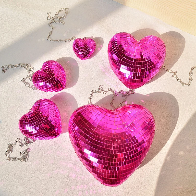 Glass Mirror Balls Exquisite Heart-Shaped Reflective Glitter Disco Balls Stage Party Atmosphere Hanging Decorative Balls Pendant