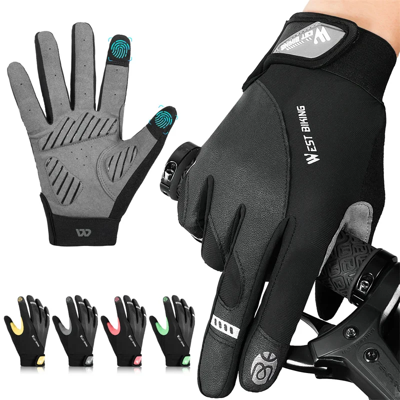 WEST BIKING Mountain Bike Full Finger Glove Non-slip Shockproof Touch Glove Golf Cycling Crossfit Motorcycle Mitts Spring Autumn 2