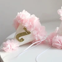 Fille rose fleur Chic 1er anniversaire chapeau blanc paillettes chapeau de fête 1 2 3 ans bandeau gâteau Smash casquette de fête animaux chapeaux d'anniversaire 5