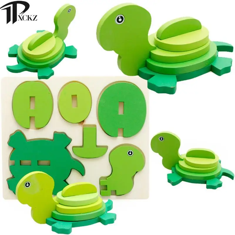 

Children's Wooden 3D Puzzle Cartoon Animal Turtle Lion Puzzle DIY Handmade Animal Model Educational Toys For Kids Gifts