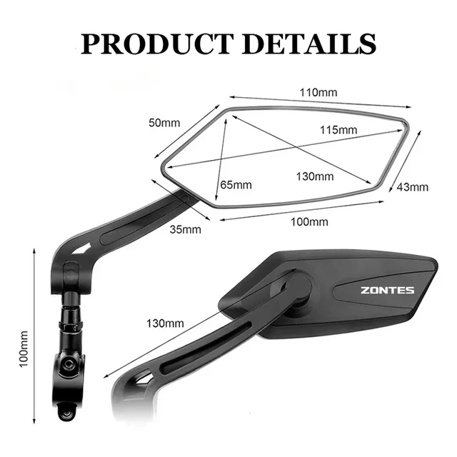 Adjustable Rotating Rearview Mirror For Zontes Shengshi 310R 310V ZT125 350E 350D 350X GK350 ZT250  Motor Side Rear view Mirrors