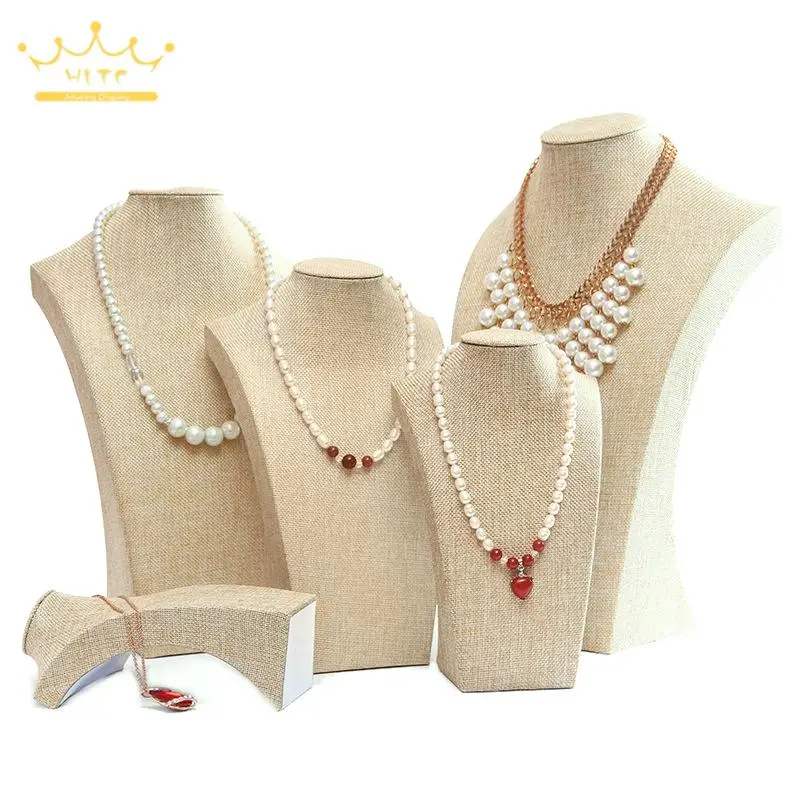 

Linen Jewelry Display Stand Necklace Display Portrait Pendant Organizer Jewelry Display Storage Rack Bracket Window Showcase