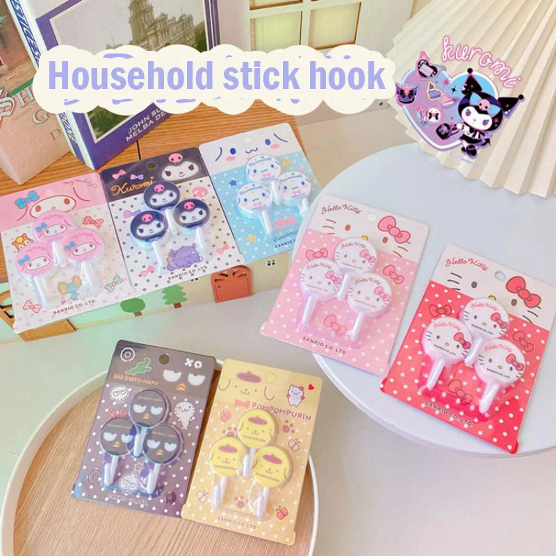 

Sanrio Cute Cartoon Hook Kuromi Hellokitty Mymelody Household Kitchen Toilet Punch-Free Strong Hook Girlish Heart Sticky Hook