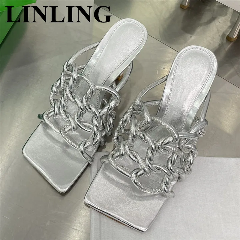 

Women Slippers 2023 Summer Knit Hollow Out Slippers Weave High Heels Sandals Fashion Ladies Slides Casual Outdoor Shoes Woman