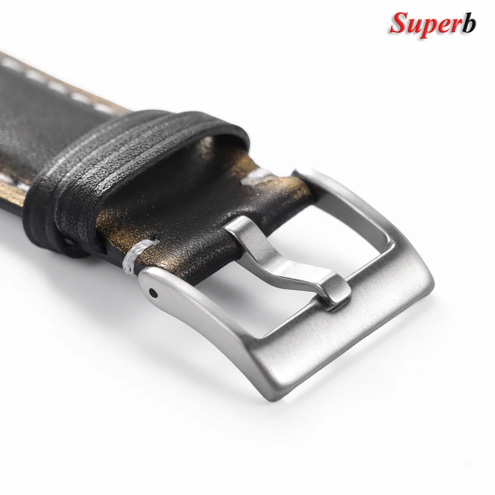 Vintage Brown Oil Wax Leather Watch Strap with Quick Release Pin Buckle