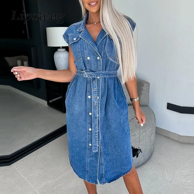 Women Fashion A-line Mini Denim Dress Summer Single-Breasted Short Puff  Sleeve Floral Split Jean Short Dresses Female - AliExpress