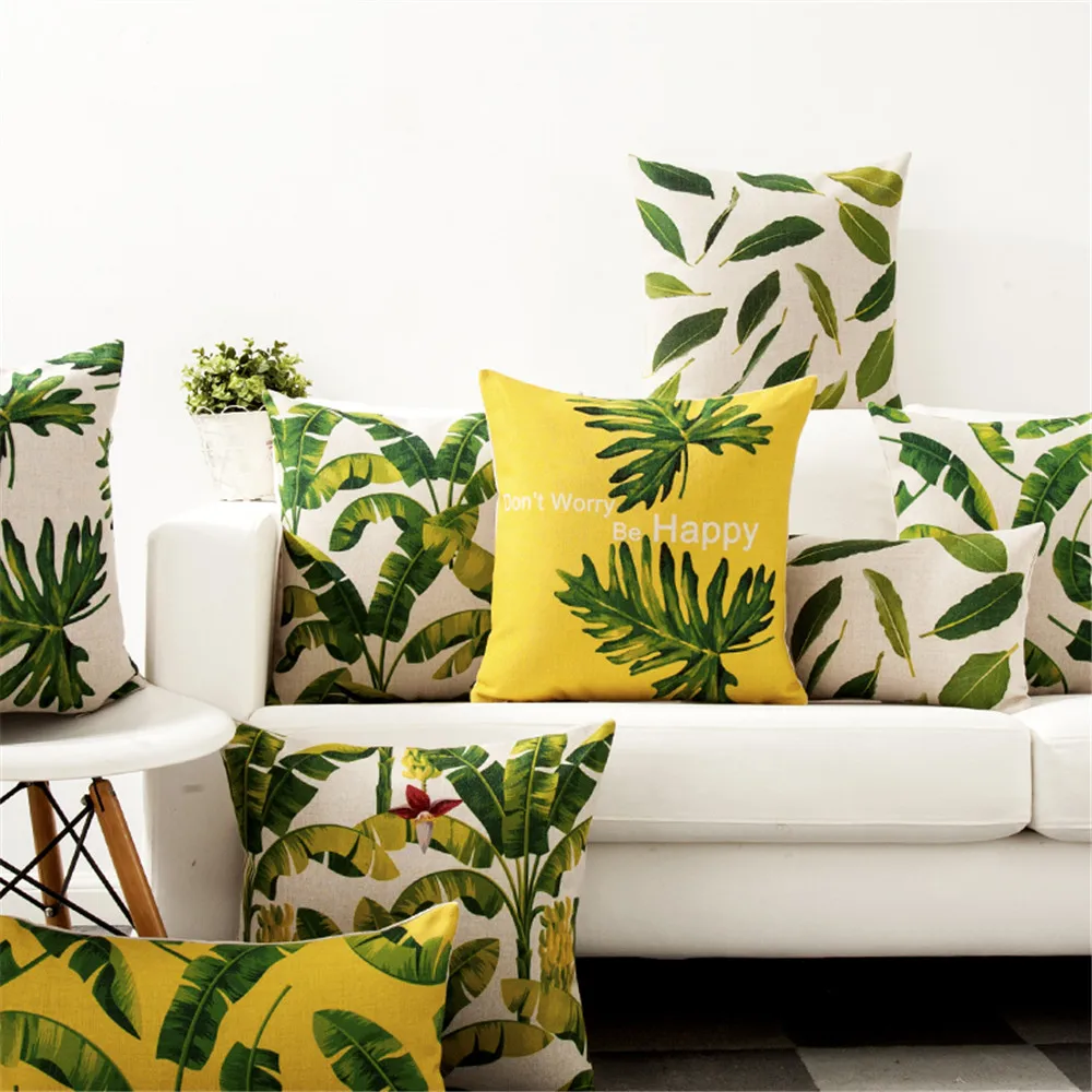 Decorative Throw Pillow Case Cover Plant Green Yellow Leaf Leaves Tropical Plants Cushion For Sofa Home Capa de Almofadas | Дом и сад