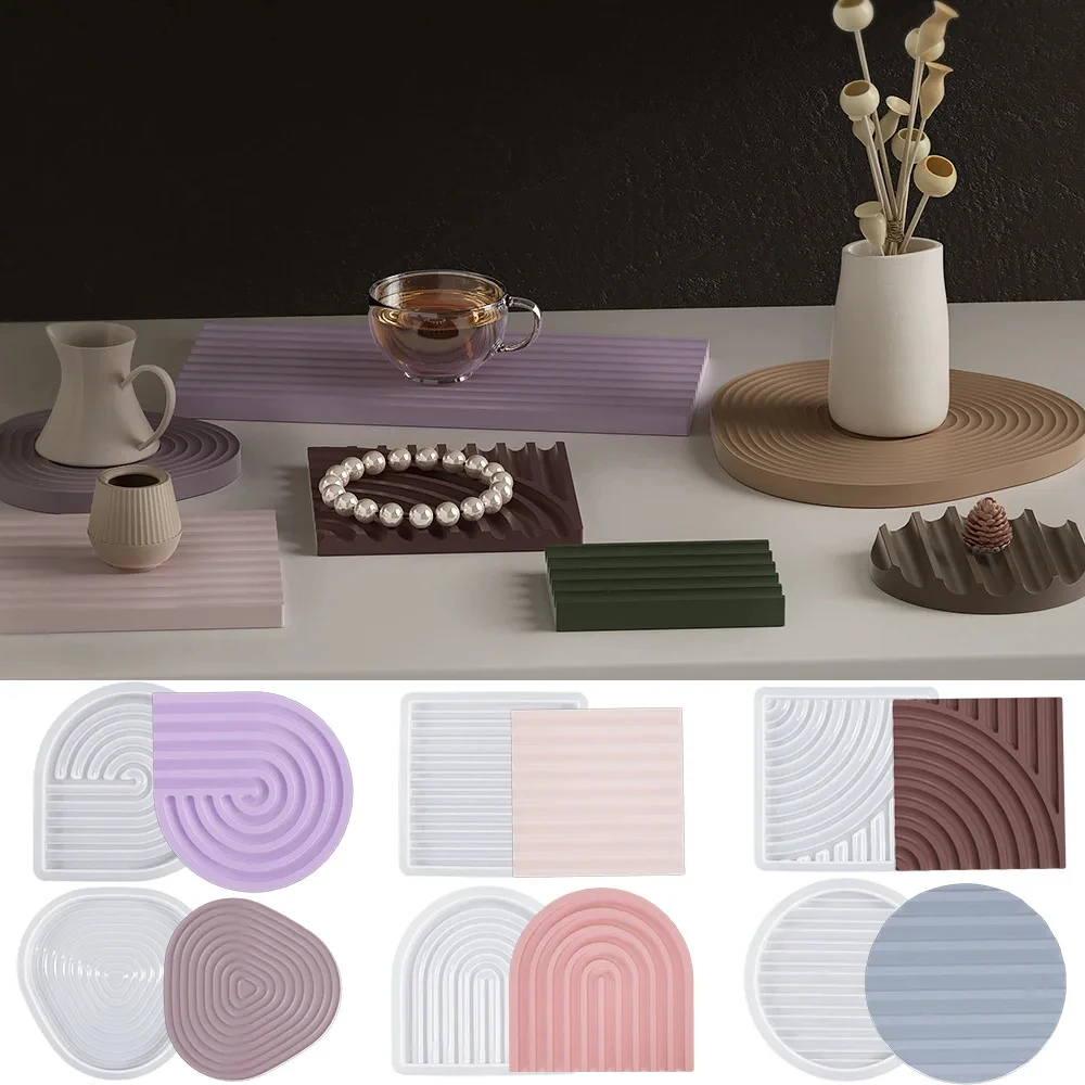 

Wave Striped Tray Silicone Molds Jewelry Display Plate Plaster Concrete Cement Mould Handmade Coaster Resin Craft Molds Tools