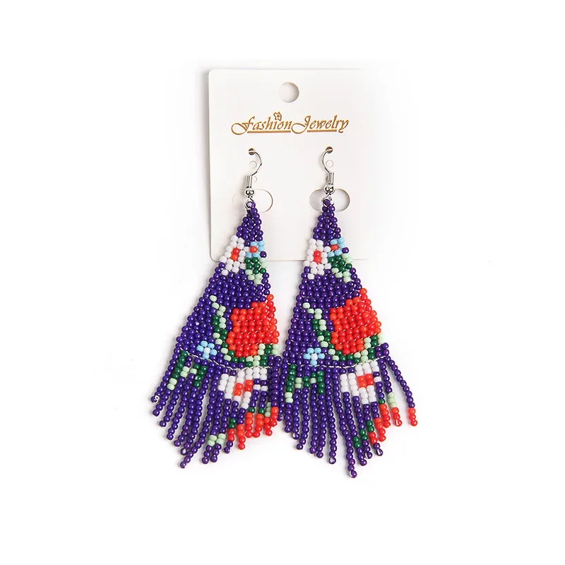 

Fringe Earrings Hand knitting Bohemia Beading pattern fashion Versatile alloy personality geometry Rice Bead Earrings