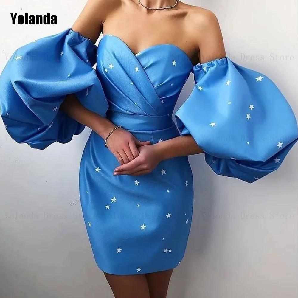 

2024 New High Quality Mermaid Evening Dresses Criss-Cross Open Back Puff Sleeve Satin Party Dress Anke Length Robe de soirée