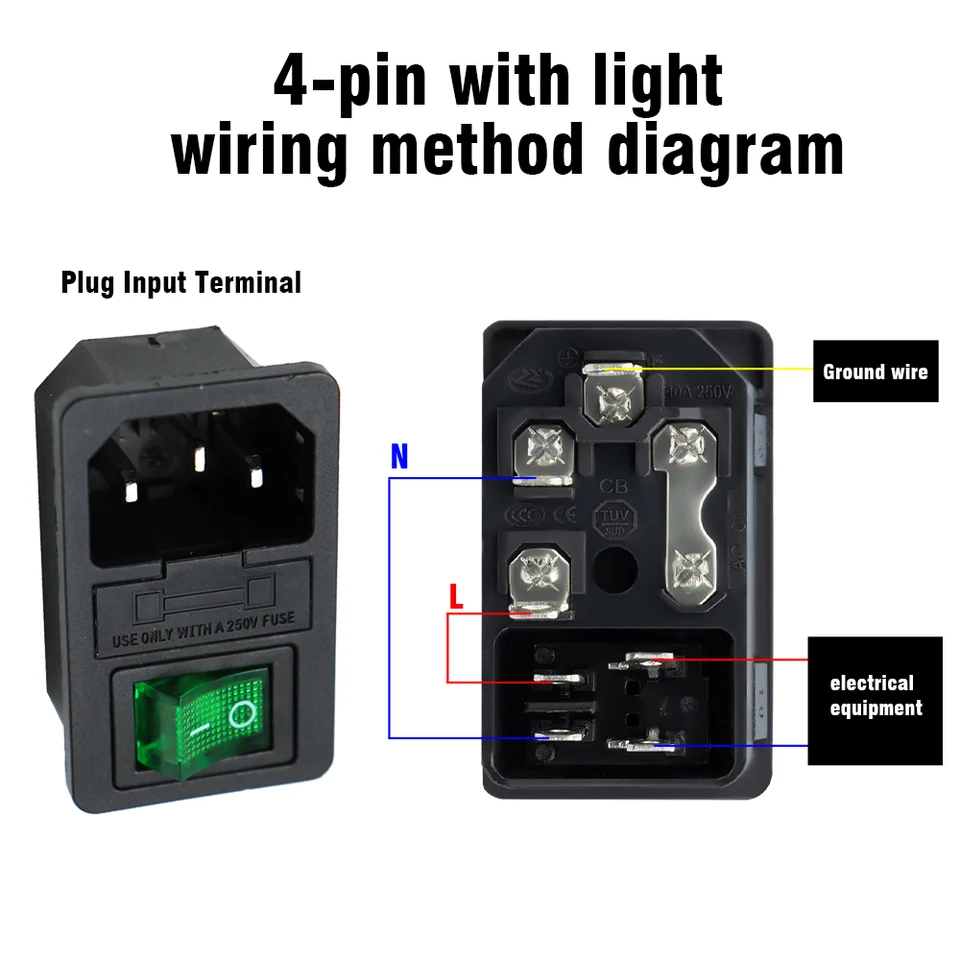 Greluma 4 St 3 Pin IEC320 C14 Inlaat Module Plug 10A Zekering Schakelaar, mannelijke Stopcontact 10A 250 V AC voor Lab Apparatuur Medische Apparaten