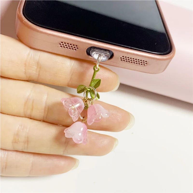 1/5Pcs 전화/Type-C 전화 먼지 플러그 용 귀여운 핑크 꽃 레인보우 전화 인터페이스 먼지 플러그 DIY 액세서리