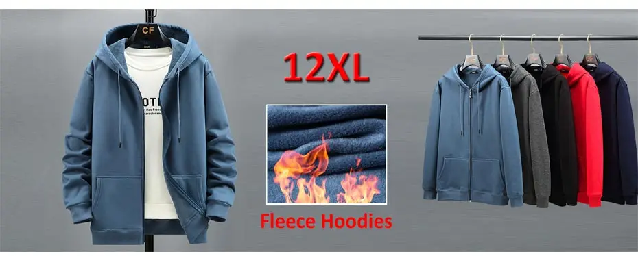 Plus Size 10XL 12XL Hoodie Men Autumn Winter Fleece Hoodies Solid Color  Jacket Hoodies Big Size 12XL Blue Black Red Grey - AliExpress
