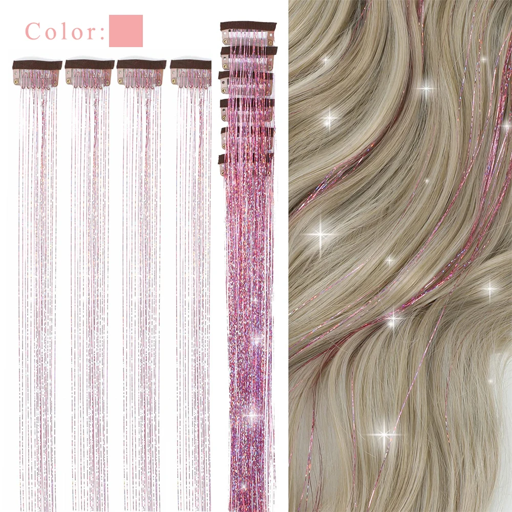 Shiny Threads Glitter Hair Tinsel Kit Gold Silk Hair Glitter String Extensions Accessories for Women Headdress