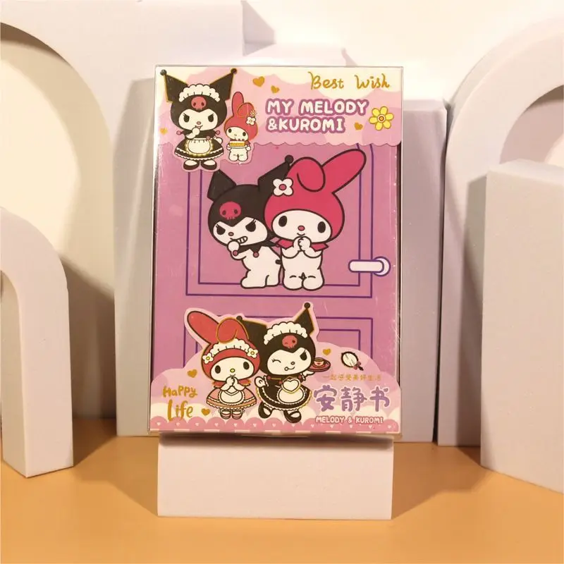 

Kawaii Sanrios Hellokitty Kuromi Cinnamoroll My Melody Pochacco Pvc Gift Box Quiet Book Cartoon Student Stationery Material Book
