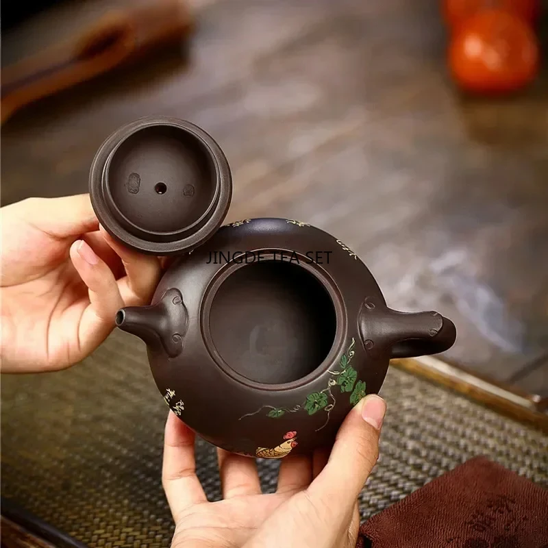 260ml Yixing handmade purple clay teapot hand-painted original ore purple clay beauty teapot Chinese Kung Fu tea set