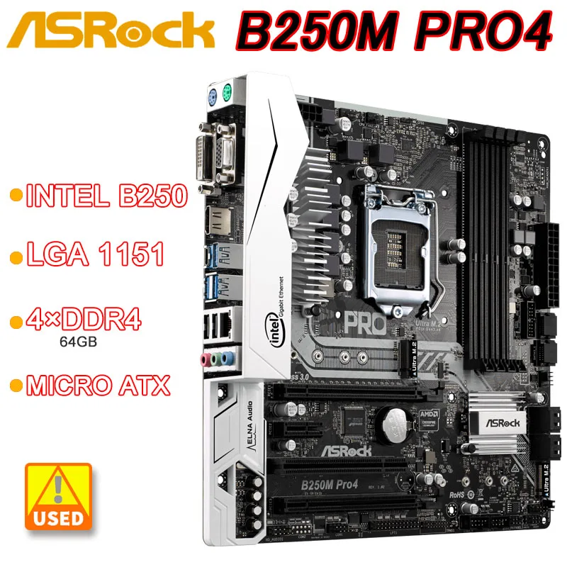 

LGA 1151 Motherboard SRock B250M Pro4 Motherboard Intel B250 4×DDR4 64GB PCI-E 3.0 2×M.2 For 7th/6th gen Core i5-6500 i3-6100