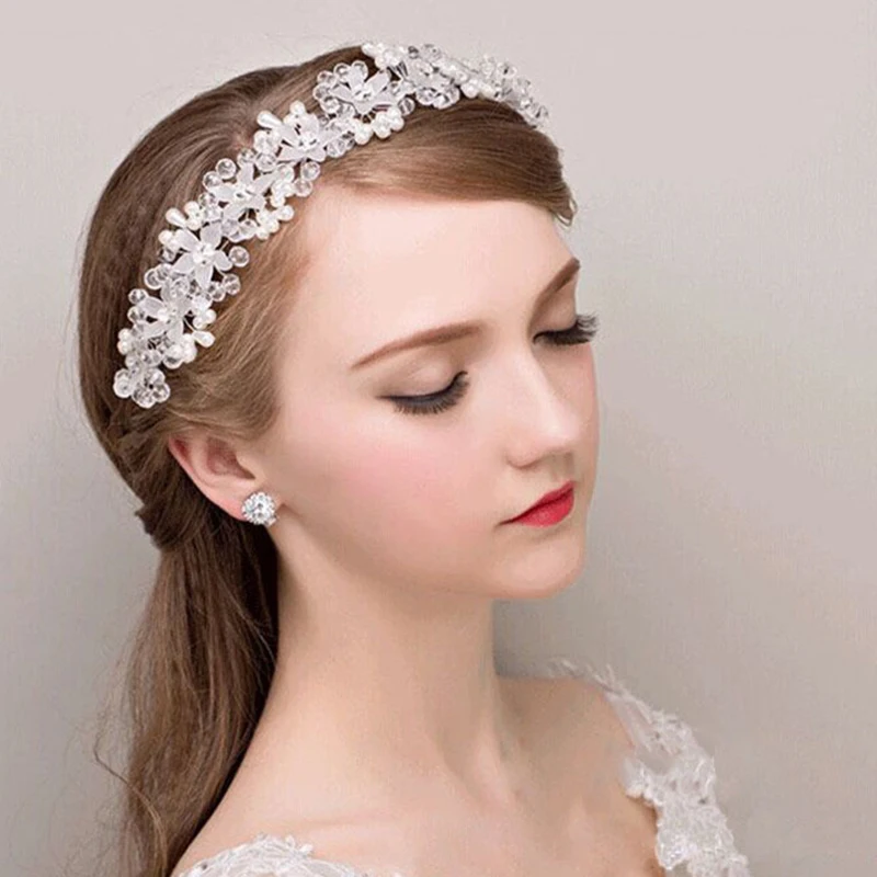 Elegantes weißes Satin-Spitzen-Blumen-Braut-Stirnband für Frauen, Brautjungfern, Vintage-Blumen-Haarschmuck für Hochzeitszeremonien und Fotoshootings – Detail 14