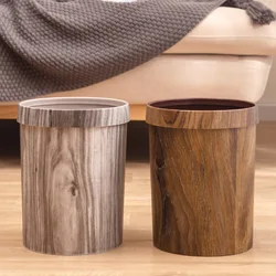 10L Trash Can for Kitchen Imitation Wood Grain Plastic Garbage Bin with Pressure Ring living Room Bathroom Hotel Home Supplies