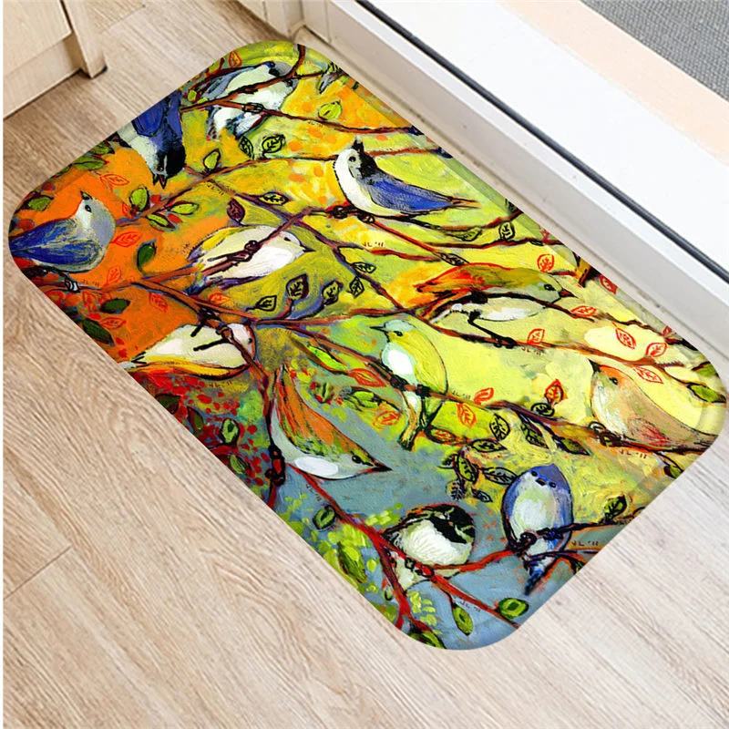 

Tree Flower Bird Pattern Print Anti-Slip Carpet Door Mat Kitchen Bedroom Entrance Doormat Corridor Balcony Home Decor Small Rug