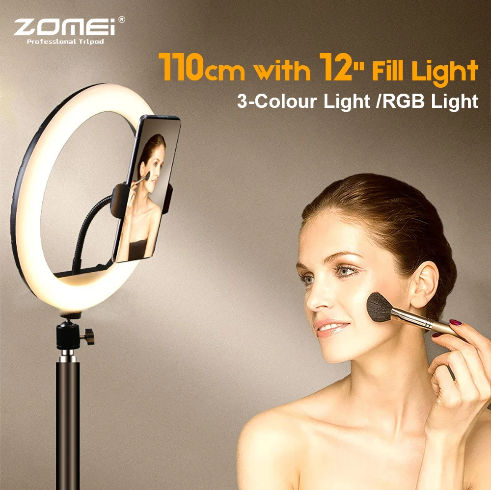 Zomei 110cm Phone Tripod 12''RGB Selfie Ring Light 32cm LED Fill Light Photography Stand Holder For Mobile Phone Youtube For phone tripod