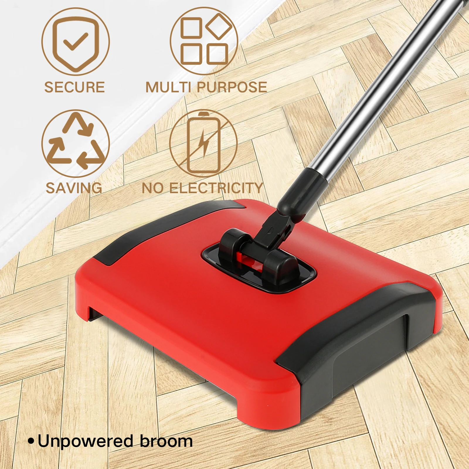Carpet Floor Sweeper Hand Push Automatic Broom Cleaner for Home Office Rugs Pet Hair Dust Scraps Paper Cleaning - 2