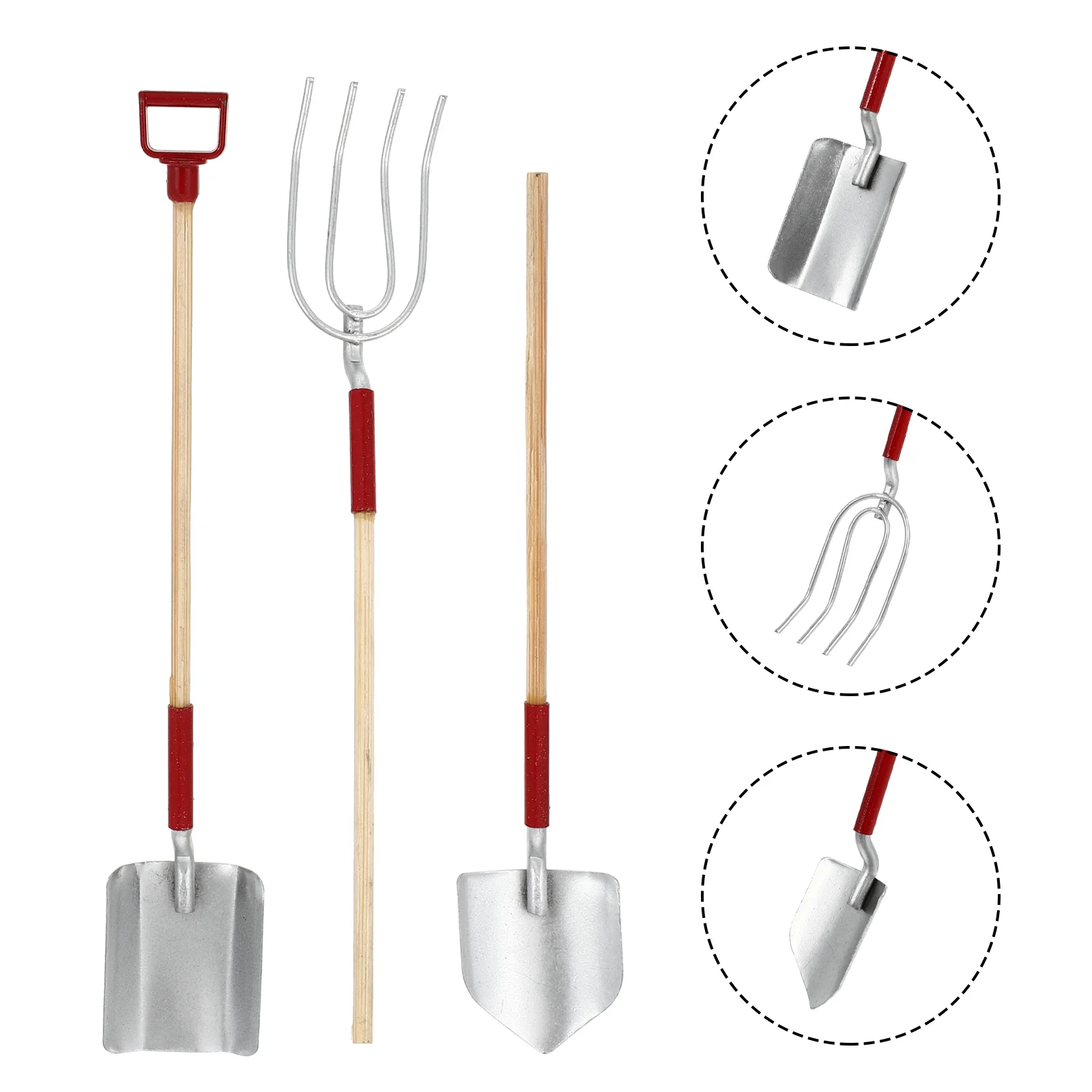 

3 Pcs Three-Piece Farm Tools Miniature Garden Decor House Ornaments Decoration Hand Iron Wooden Cart Accessory