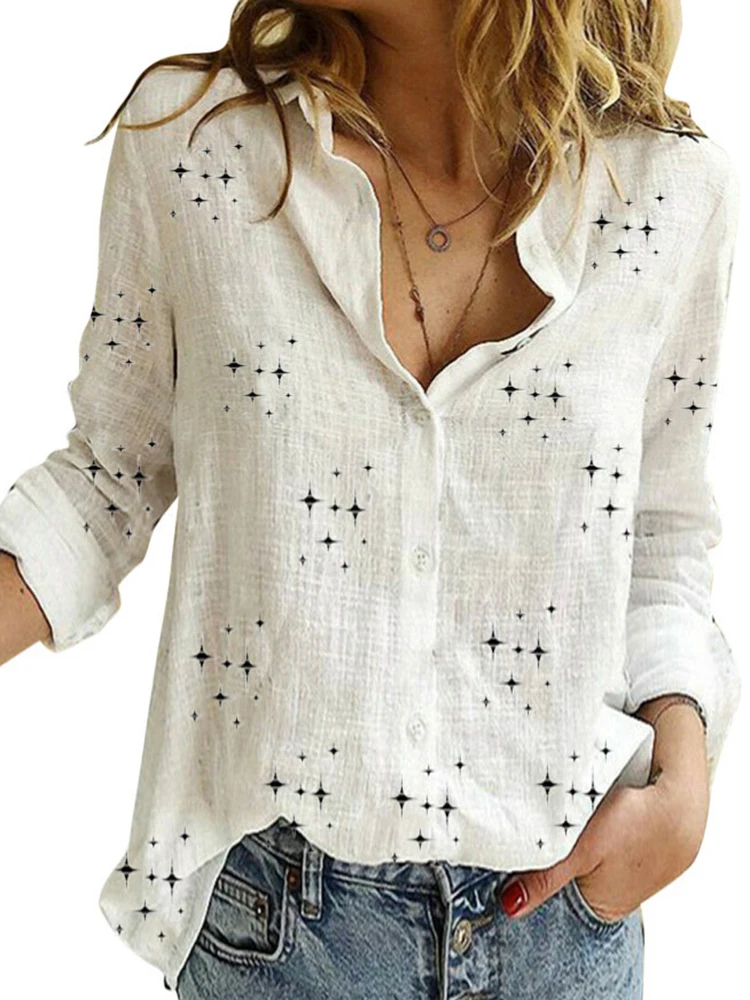 

Casual Cotton Solid Color Shirt For Women Loose Long Sleeve Button Blouse Oversized Ladies Lapel Shirts Elegant Office Blouses