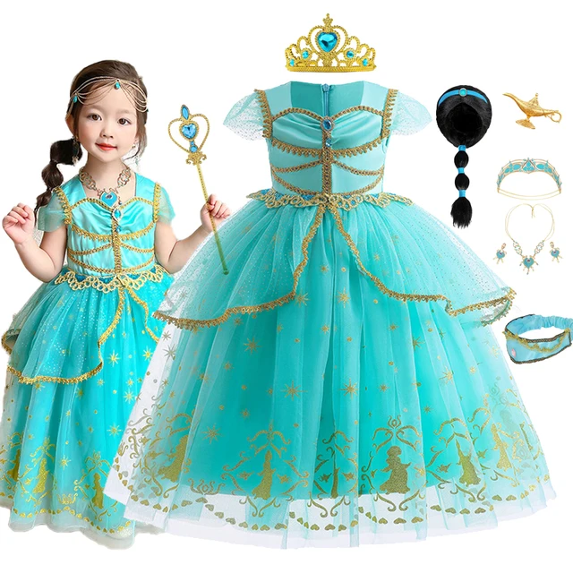 Robe fantaisie de princesse Jasmine pour filles, tenue d'halloween