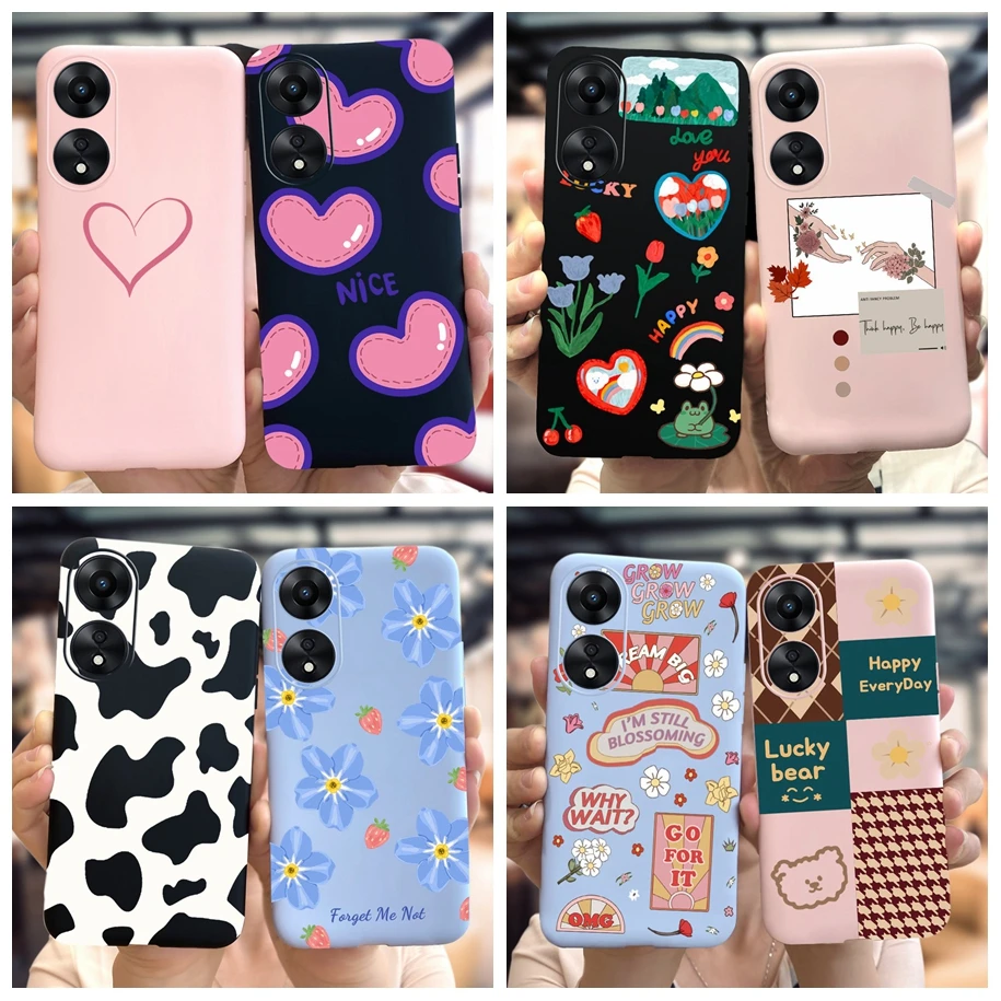 For OPPO A78 2023 Case Stylish Love Heart Milk Cow Candy Painted Soft Back  Cover For OPPO A58 A78 5G A1 Pro CPH2483 Phone Fundas