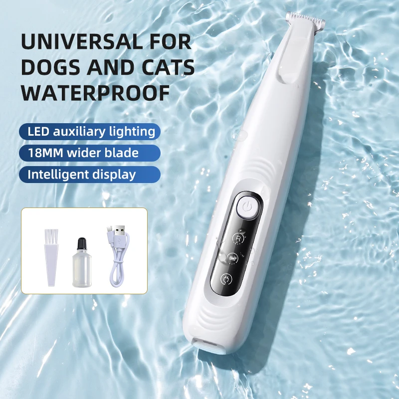 Pet Dog Electric Groomer Trimmer Pet Foot Hair Trimmer Low Noise Cat Dog Face Foot Ear Hip Paw Shaver with LED Light Waterproof