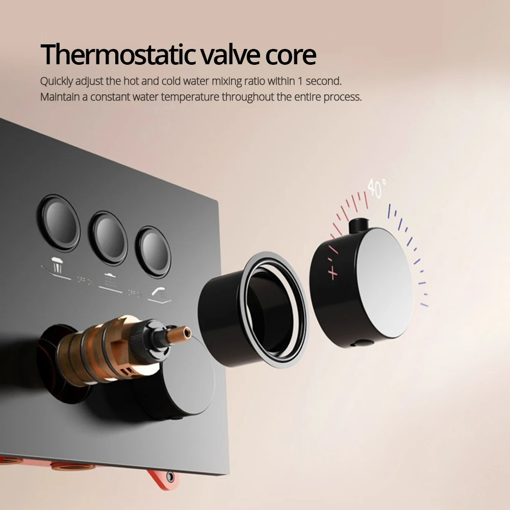 Embedded box Thermostatic Shower Faucet Gunmetal Ceiling Shower Head & Shelf Wall Mounted Mixer Tap Hot And cold Bathroom Tap
