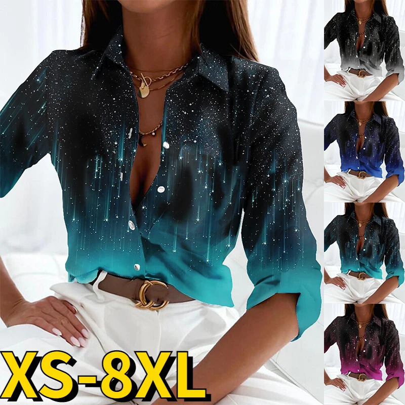 

2023 New Simple Style Button Blouses Autumn Women's Fashion Casual Top New Design Printed Shirt Winter Everyday V-neck Clothing