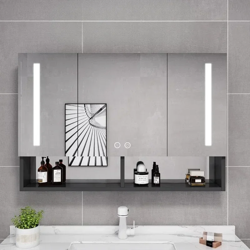Modern Smart Bathroom Mirror Cabinet Aluminum Fog Removal with Light Storage Mirror Cabinet Wall-mounted Home Furniture FYBC
