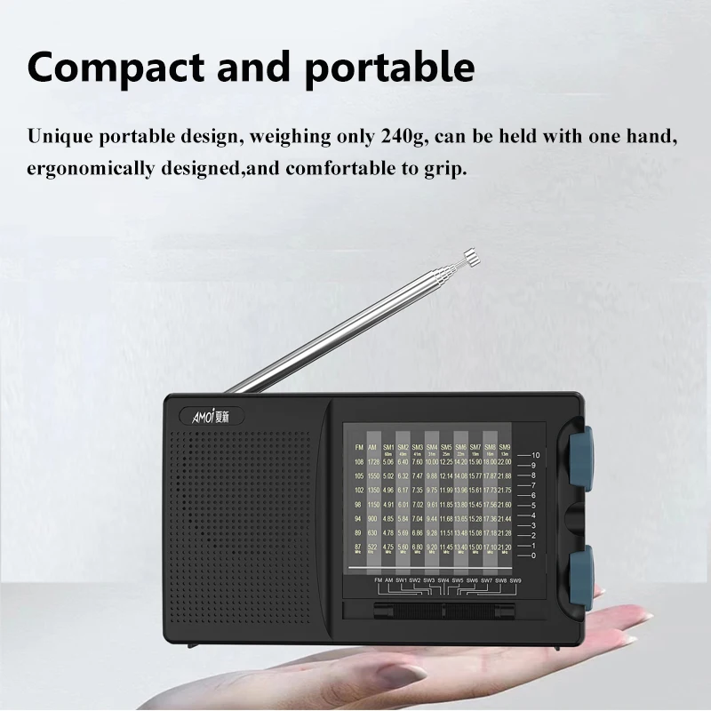 Mini Full Band Radio Best Reception FM AM SW Radios with 5W High Power Loudspeaker Rechargeable Battery Support 3.5mm Headset
