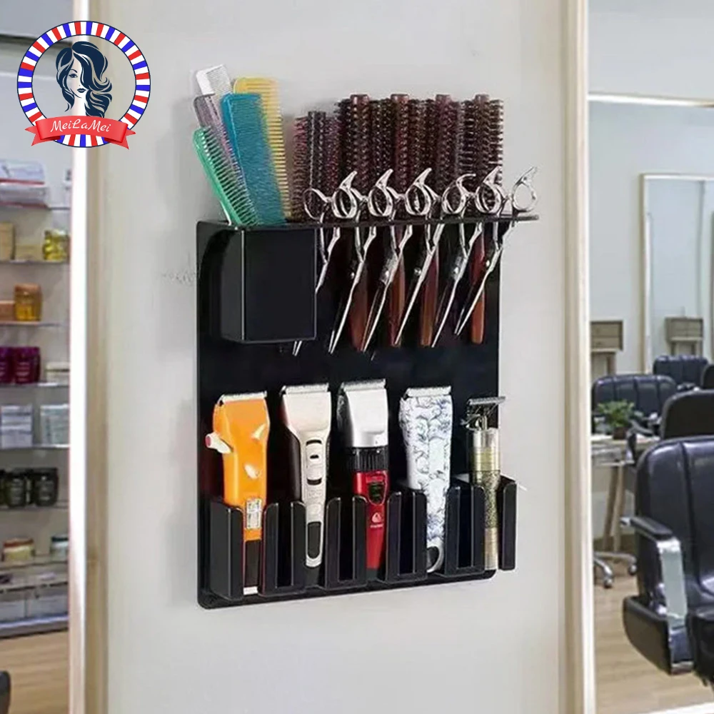 Barber Professional Tools Wall-Mount Salon Tools Tray Barber Storage Box Comb Rack Haircutting Kit Beard Trimmer