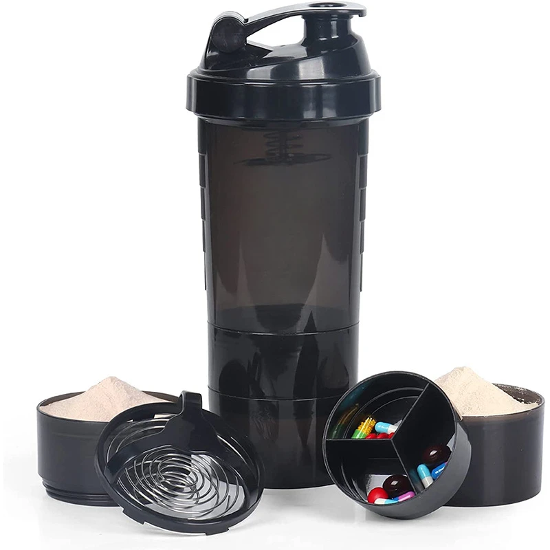 3 Layers Shaker Protein Bottle Powder Shake Cup Water Bottle Plastic Mixing Cup Body Building Exercise Bottle shaker cup