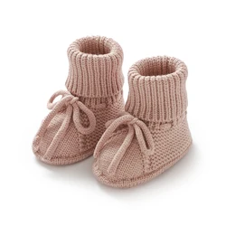 Knitted Infant Baby Shoes with Fashion Tie Bow - Super Soft Newborn Footwear - 3-6M (HD82W2695FS)
