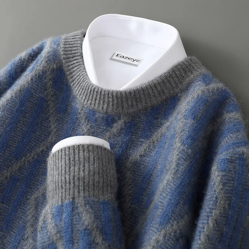 Pull en cachemire 100% pur pour homme, tricoté à double fil, épais, haut de gamme, chaud et tendance pour l'automne et l'hiver. 1 Pull en cachemire 100% pur pour homme, tricoté à double fil, épais, haut de gamme, chaud et tendance pour l'automne et l'hiver. 1