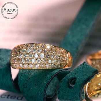 Aazuo 18K Pure Gold Yellow Gold Real Diamonds 1.30ct Luxury 5Lines Ring Gifted For Woman Deluxe Banquet Jewelry Woman's Fashion