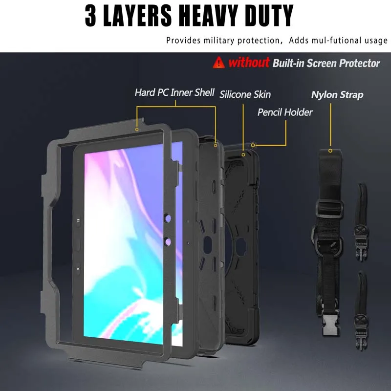 Durable Silicone Protective Case with 360° Stand, Pen Slot, and Shoulder Strap