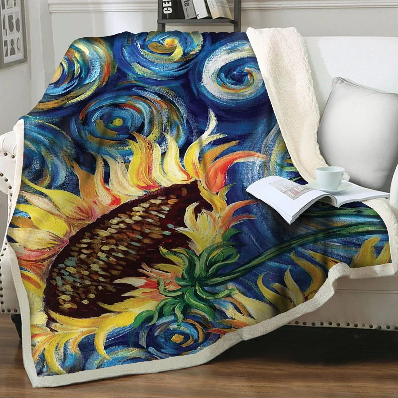 

Artistic Sunflower 3D Printed Blanket Plush Throw Soft Blankets for Bed Couch Chair Sofa Bedspread Travel Picnic Quilt Nap Cover