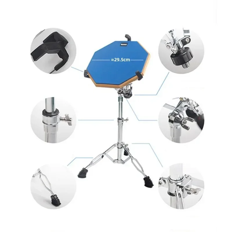 12 Inches Drum Practice Pad Shock‑Absorbent Dumb Drum with Adjustable Stand Silent Practice Pad for Adults and Kids