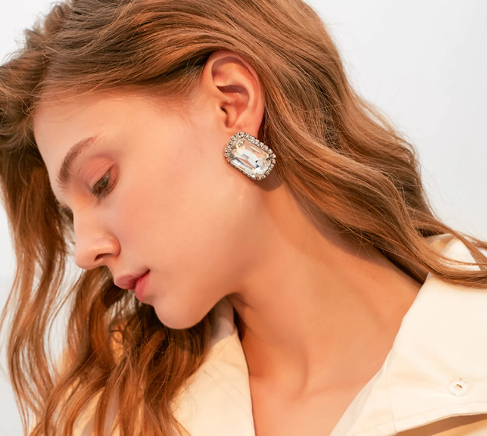 925 silver simple shiny square artificial crystal wedding bride Earrings for women Fashion Jewelry